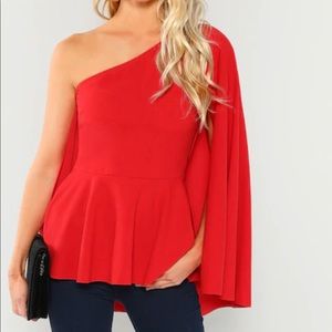 Off Shoulder Peplum Blouse Top Red